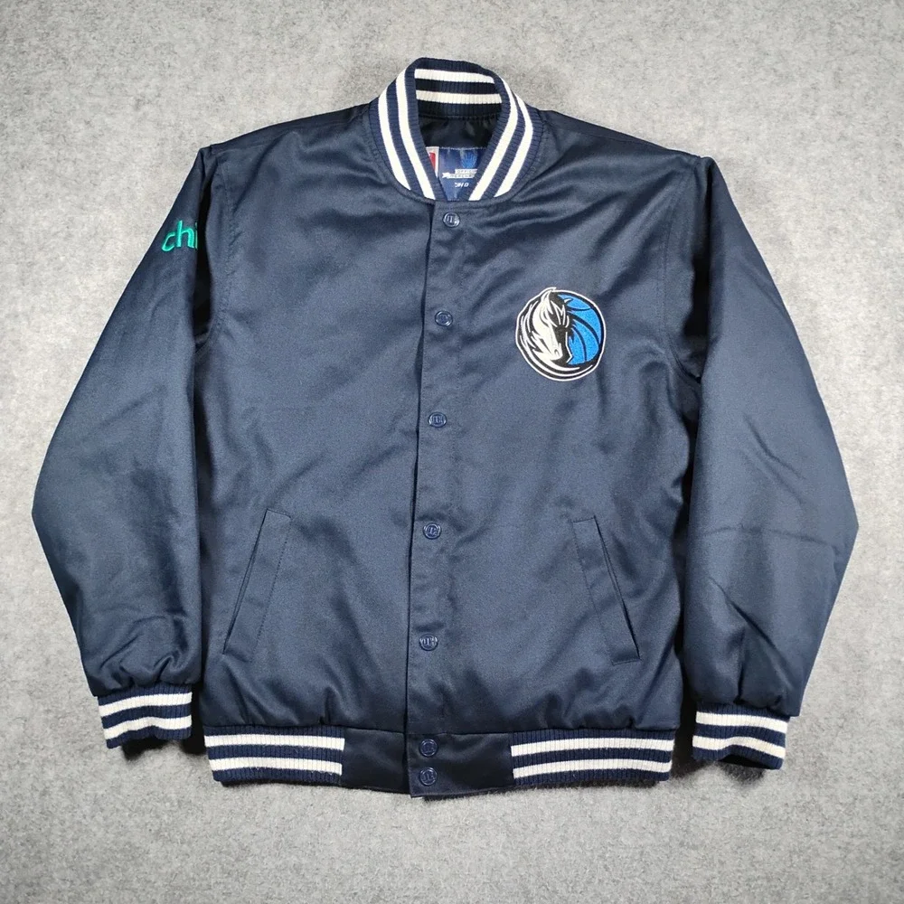 JH Design Dallas Mavericks NBA Varsity Bomber‎ Jacket Navy Blue Mens Medium